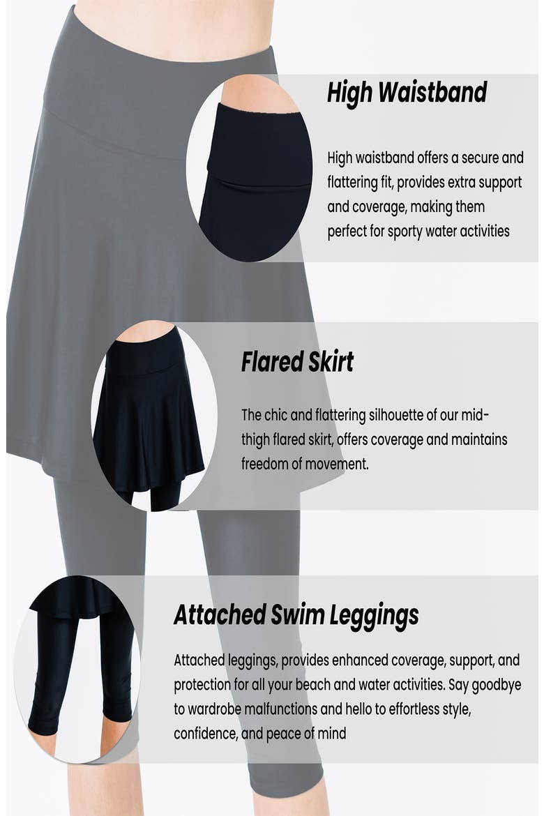 Flared Swim Skort With Capri Leggings, Alternate, color, Wine