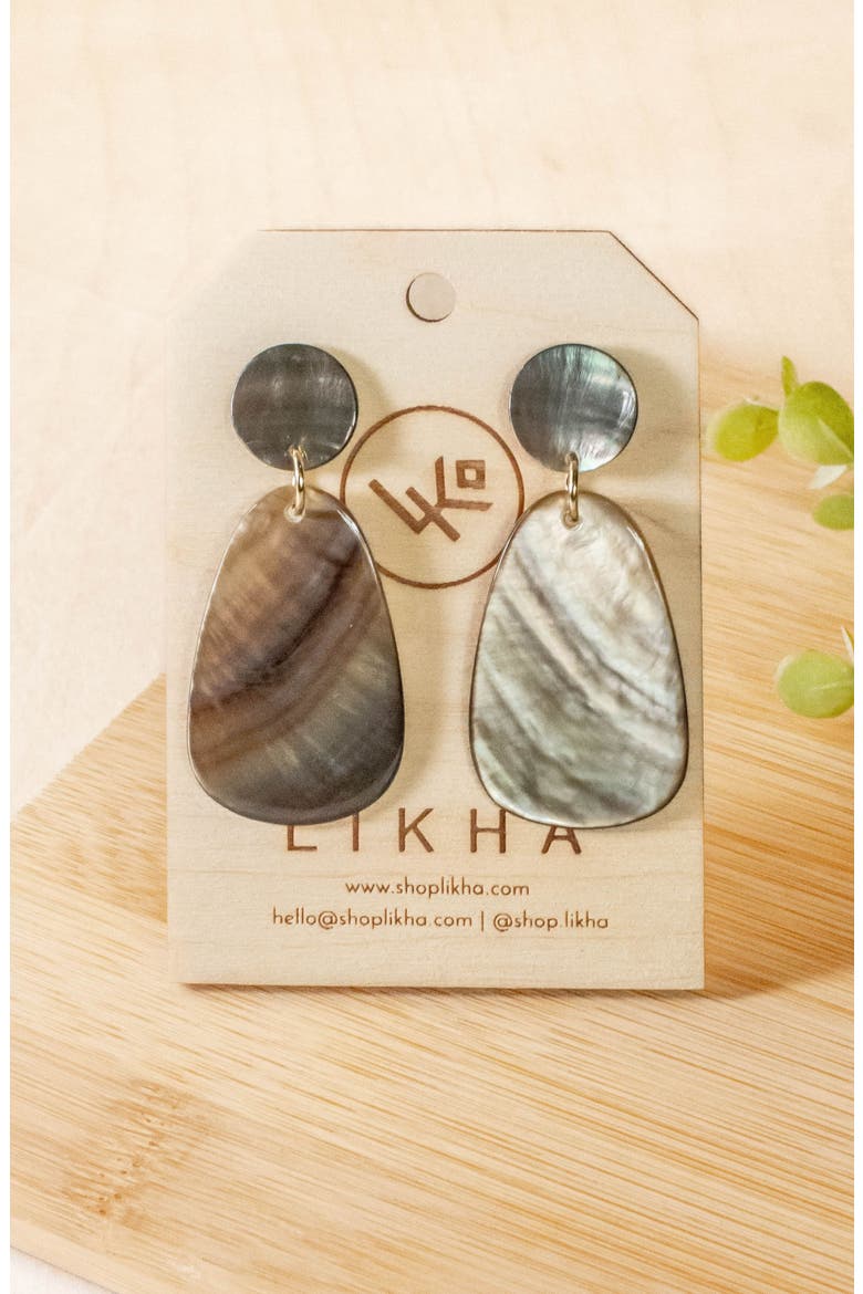 Mother-of-Pearl Round & Trapezoid Drop Earrings, Alternate, color, Black