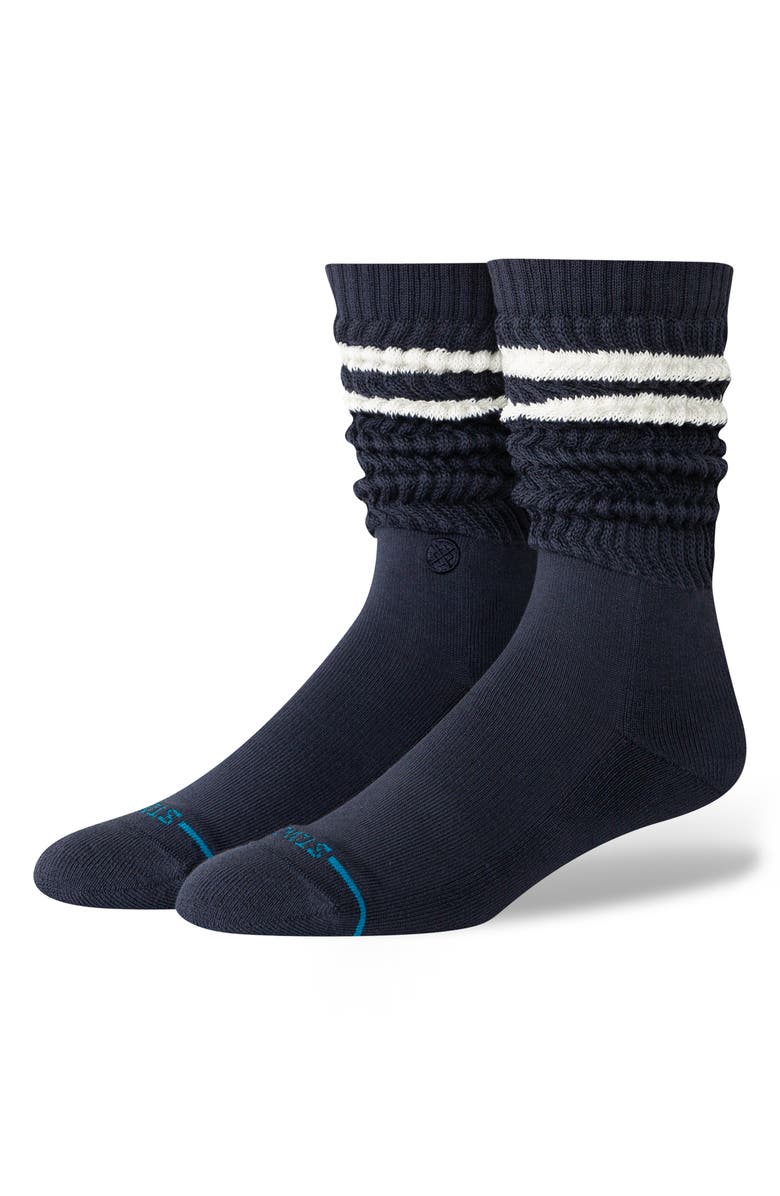 Stance Stripe Slouch Cotton Blend Crew Socks, Main, color, Navy Stripe