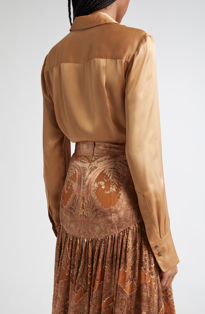 Zimmermann Hypnotic Silk Button-Up Shirt, Alternate, color, Biscuit