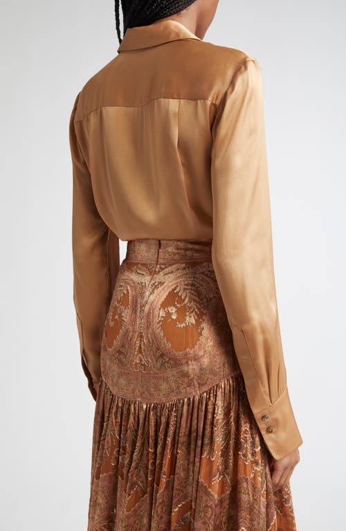 Zimmermann Womens Biscuit Logo-embroidered Silk Shirt In Brown