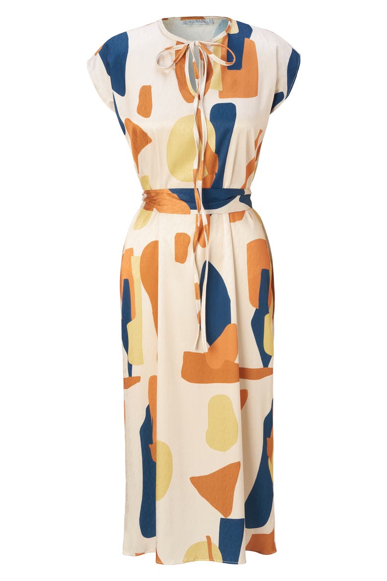 Tilo Print Tie Back Dress, Alternate, color, CREAM