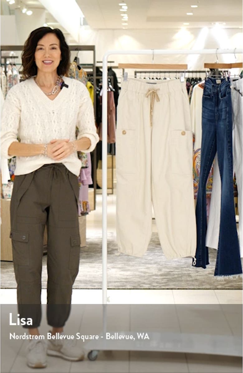 'Ab'Solution Camo Print Skyrise Ankle Stretch Twill Cargo Pants, sales video thumbnail