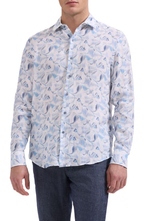 Julian Shaped Fit Abstract Print Linen Button-Up Shirt