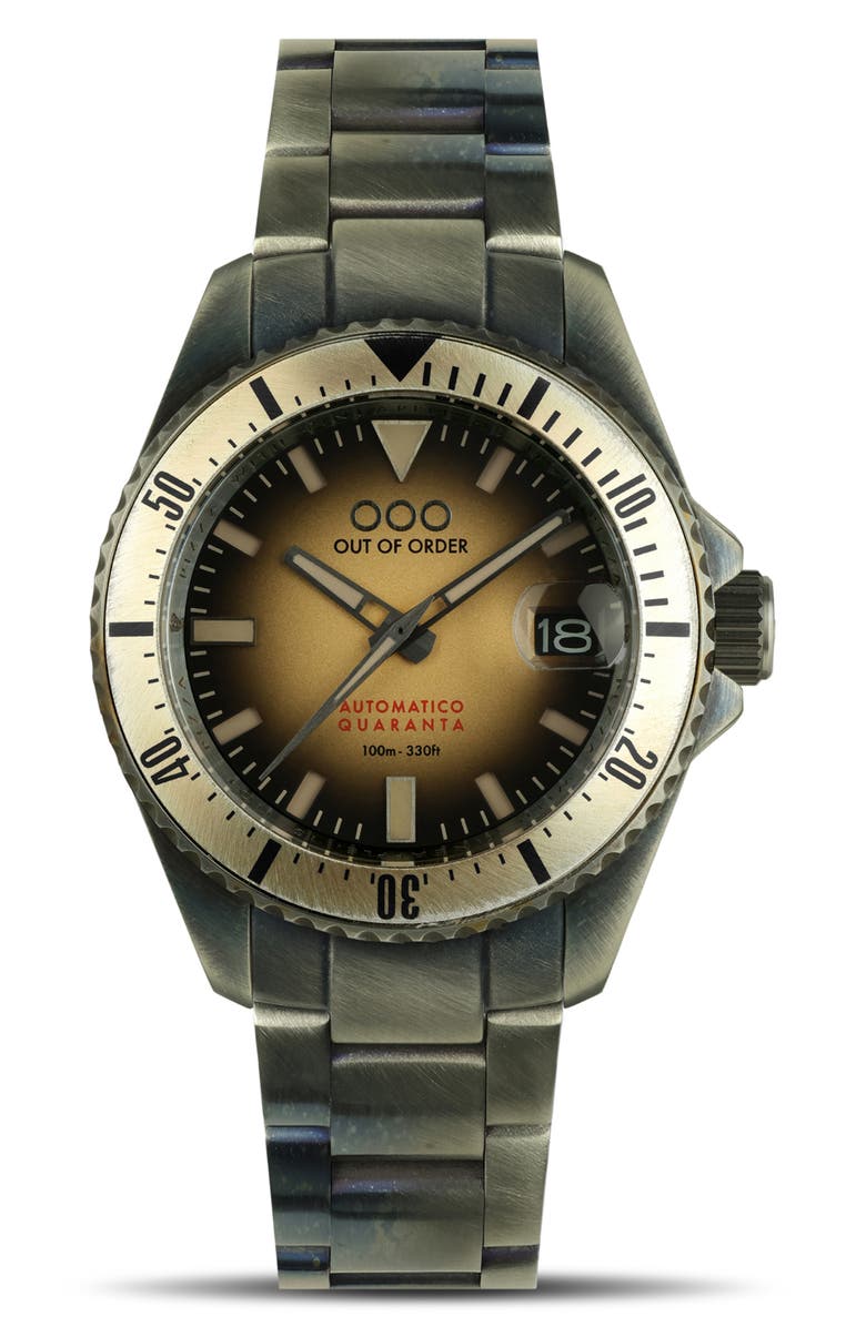 OUT OF ORDER Automatico Quaranta Sand Bracelet Watch, 40mm, Main, color, Black/ Gold