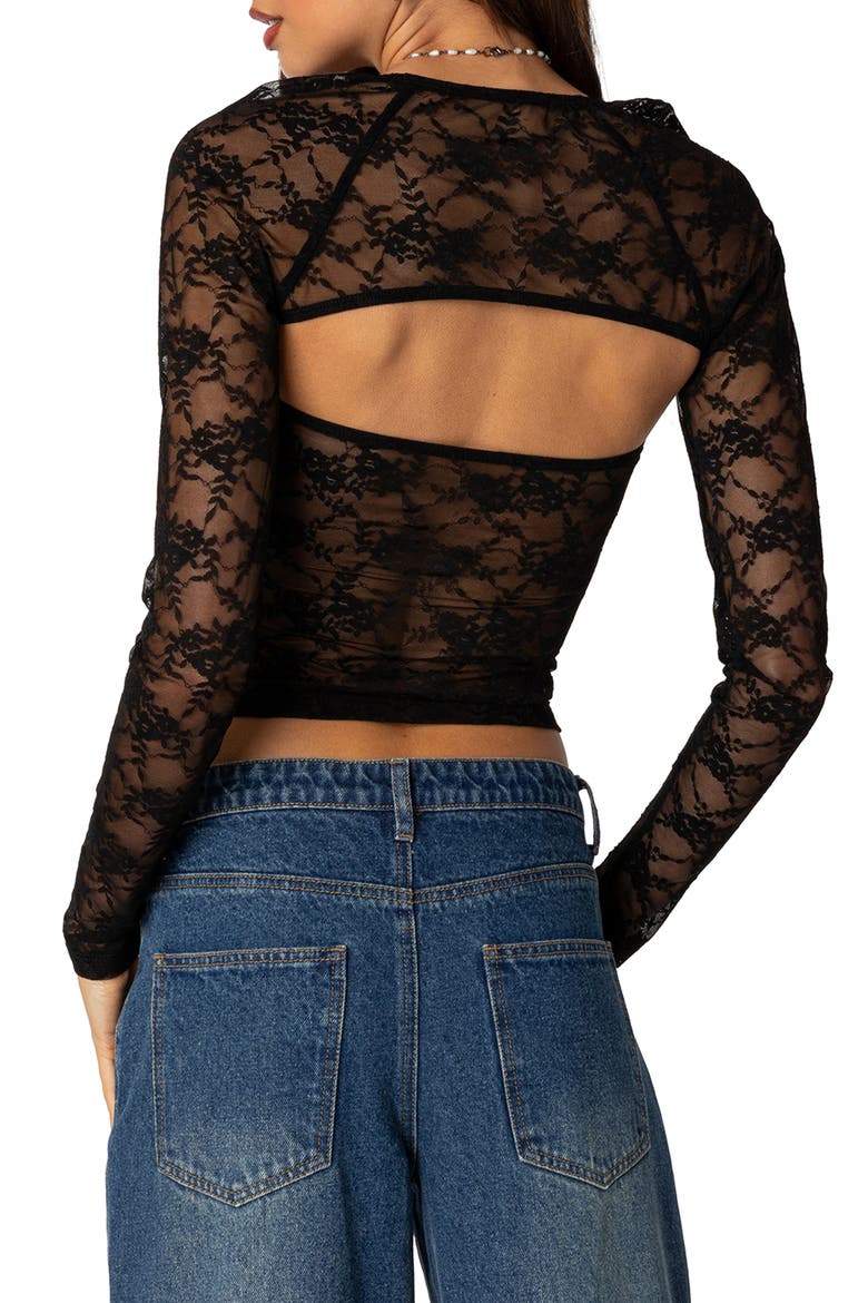 Addison Sheer Lace Top & Bolero Set, Alternate, color, BLACK