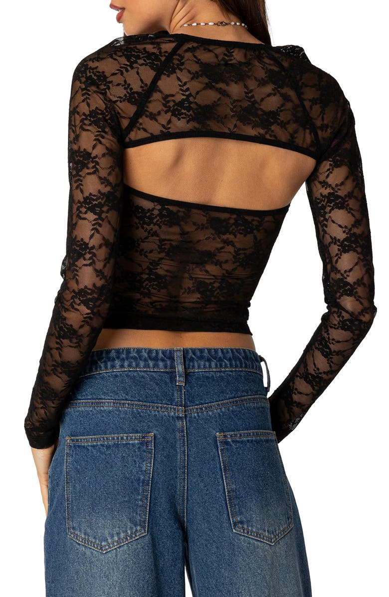EDIKTED Addison Sheer Lace Top & Bolero Set, Alternate, color, Black
