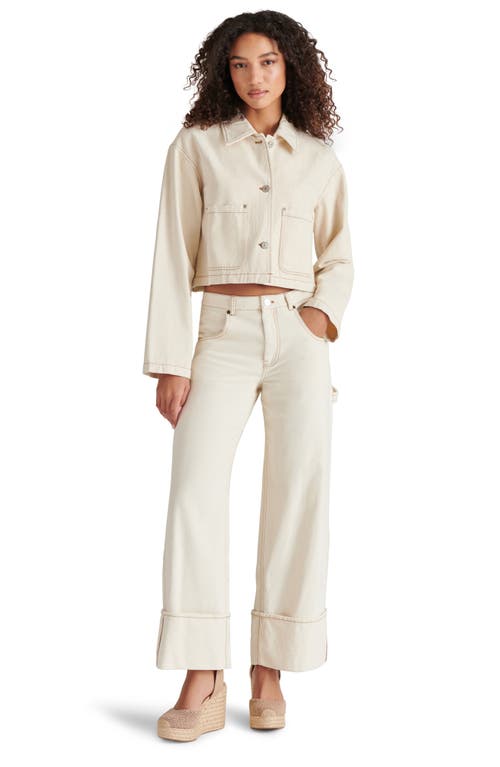 Steve Madden Myrtha Denim Crop Chore Jacket In Oatmeal