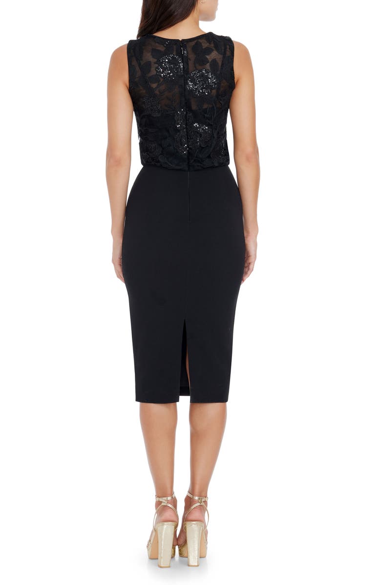 Dress the Population Amada Sequin Mixed Media Sheath Midi Dress, Alternate, color, Black Multi