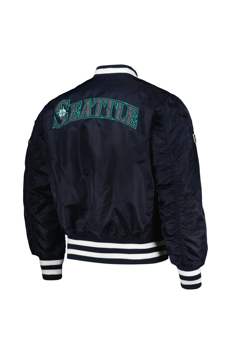 New Era x Alpha Industries Men's New Era x Alpha Industries Navy/Camo Seattle Mariners Reversible Full-Zip Bomber Jacket, Alternate, color,