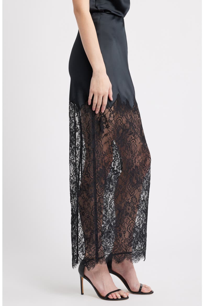 Ilene Satin & Lace Skirt, Alternate, color, BLACK