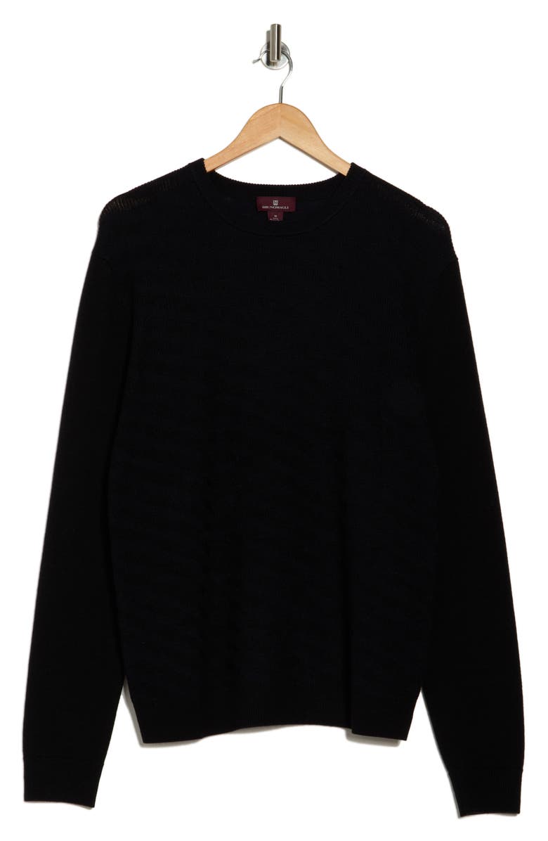 Bruno Magli Merino Wool Diagonal Textured Plaited Sweater, Alternate, color, Black