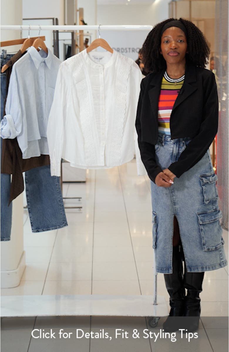 Clermont Eyelet Ruffle Detail Cotton Blend Button-Up Shirt, sales video thumbnail