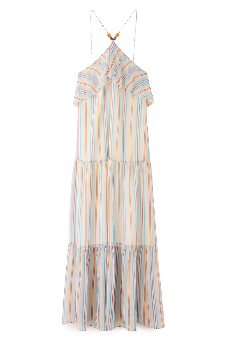 Vestido Hannah Stripe Ruffle Chiffon Maxi Dress, Main, color, BLUE