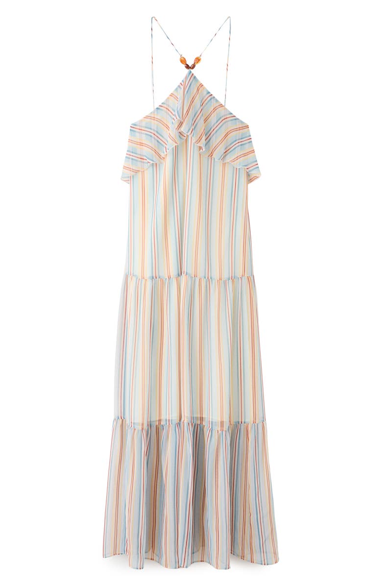 MANGO Vestido Hannah Stripe Ruffle Chiffon Maxi Dress, Main, color, Blue