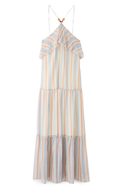Vestido Hannah Stripe Ruffle Chiffon Maxi Dress