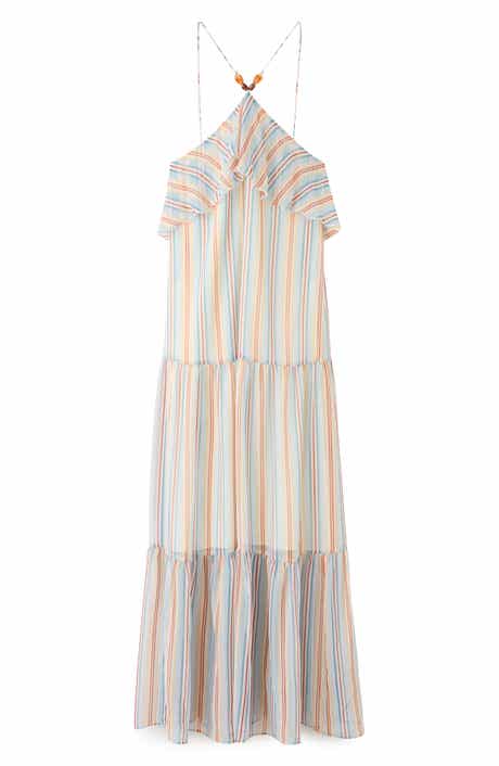 Vestido Hannah Stripe Ruffle Chiffon Maxi Dress