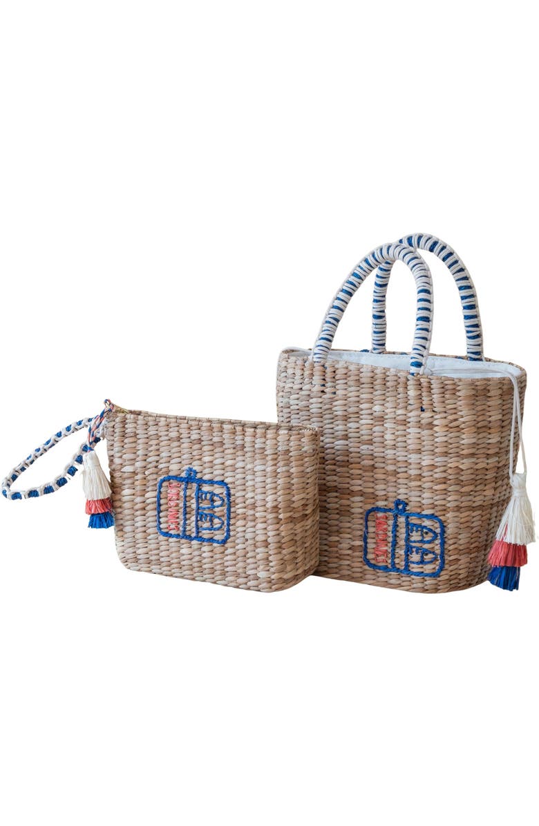 LIKHA Sardine Can Embroidered Straw Pouch, Alternate, color,