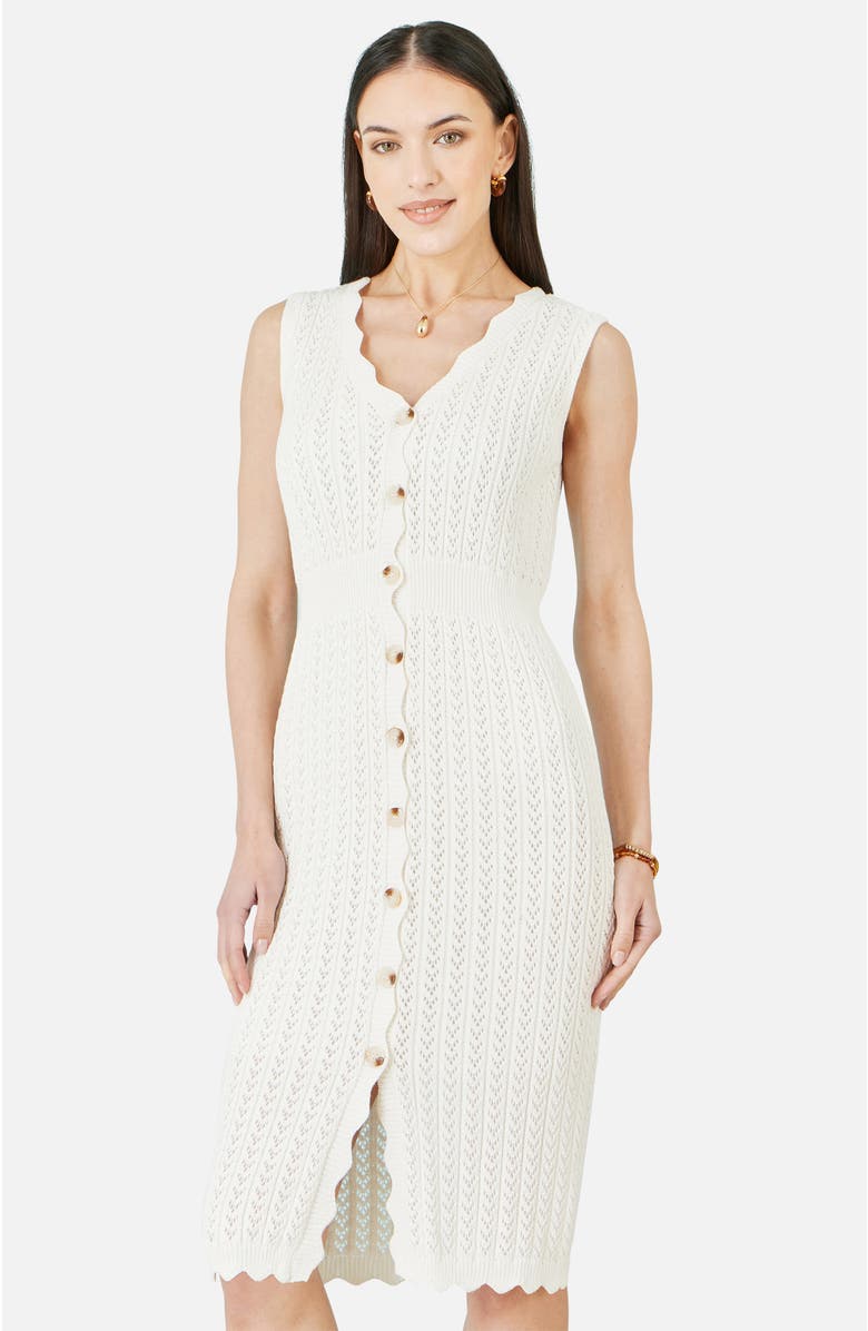 Yumi Cotton Scallop Crochet Knitted Dress, Main, color, Ivory