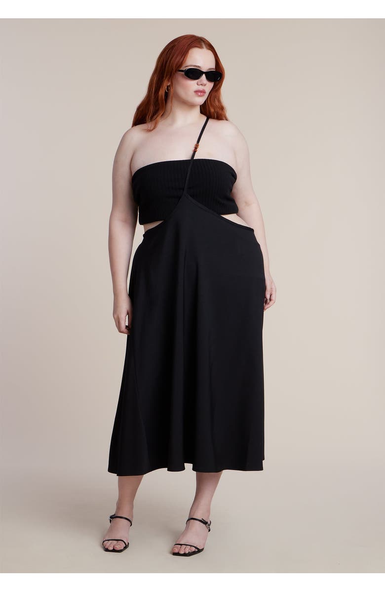 ELOQUII Bead-Detail Strap Midi Skirt, Main, color, Black Onyx