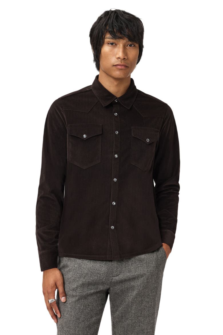 Andres Western Herringbone Faux Suede Snap-Up Shirt, Alternate, color, ESPRESSO