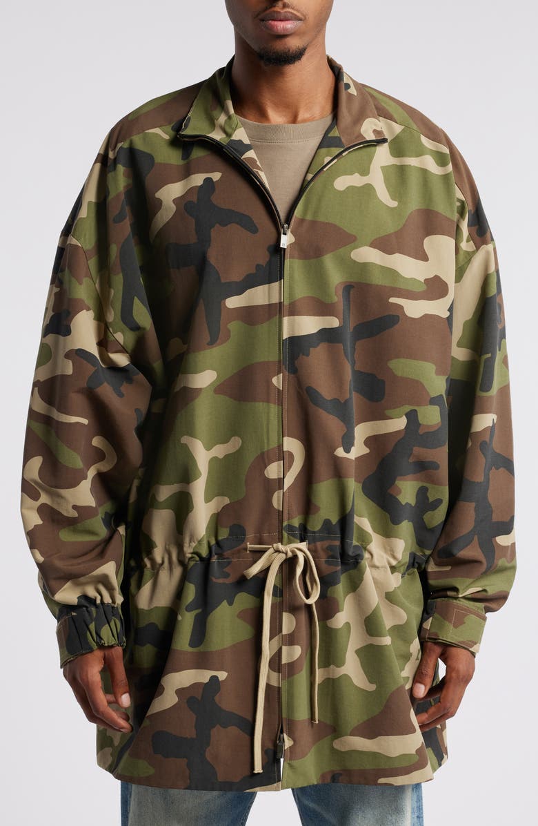 Fear of God Essentials Gender Inclusive Camo Stand Collar Jacket, Alternate, color, 