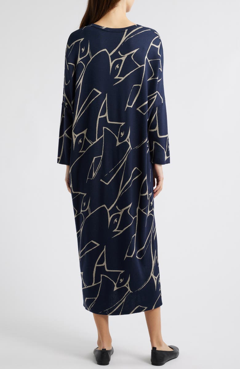 Masai Copenhagen Nyrini Print V-Neck Long Sleeve Midi Dress, Alternate, color, Navy Blazer