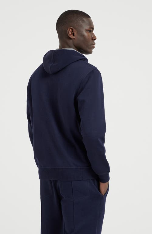 Brunello Cucinelli Zip-up Hoodie With Contrasting Lining And Ribbed Cuffs In Cobalt