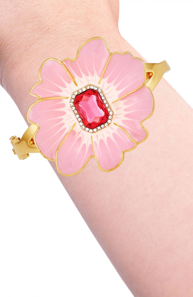 GUESS Crystal & Enamel Flower Hinge Bracelet, Alternate, color, Gold Tone
