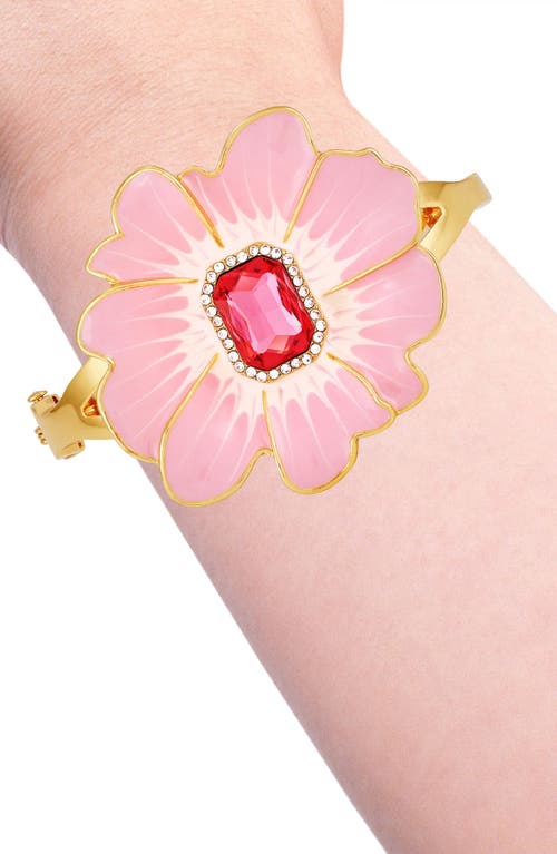 Guess Gold-tone Color Crystal Flower Bangle Bracelet In Gold