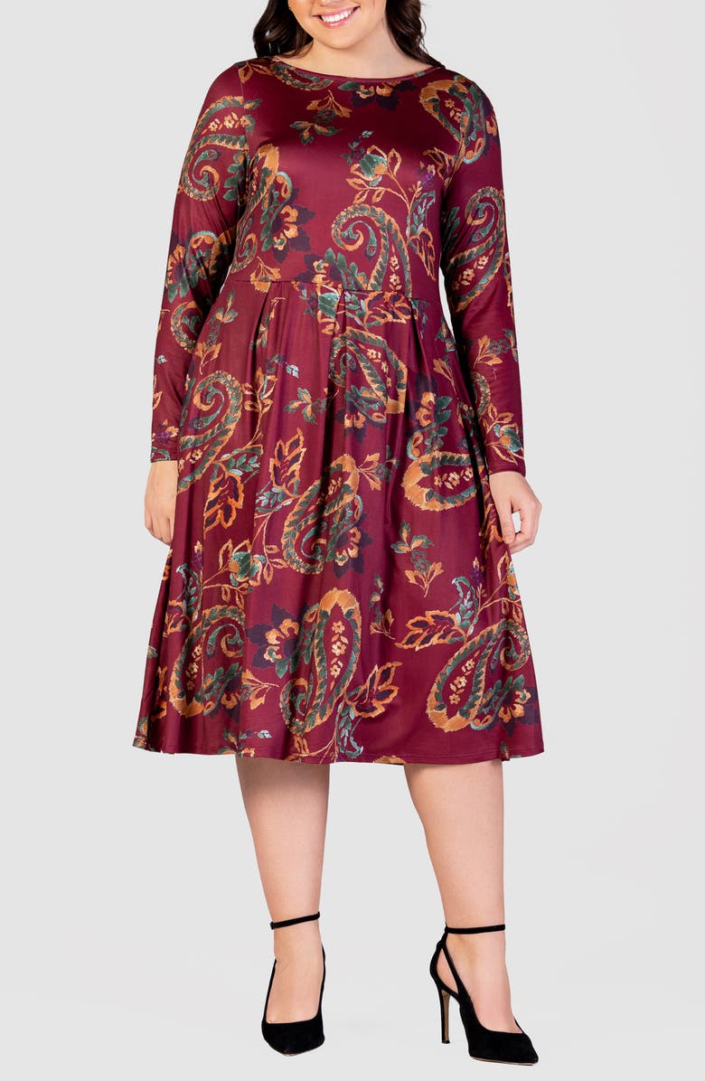24seven Comfort Apparel Paisley Floral Long Sleeve Dress, Main, color,