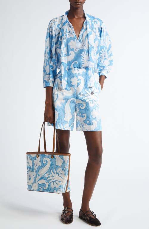 Etro Loose-fit Cotton Shirt With V-neck And Floral Pattern In Stampa F.do Bianco