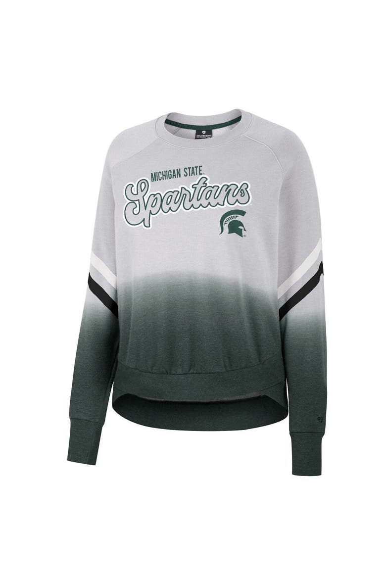 Women's Colosseum Gray Michigan State Spartans Cue Cards Dip-Dye Raglan Pullover Sweatshirt, Alternate, color, Gray