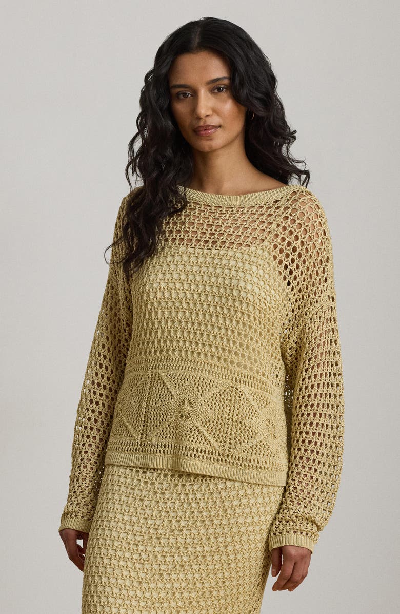 Lauren Ralph Lauren Astound Open Stitch Linen Blend Sweater, Alternate, color, Canyon Sand Brown
