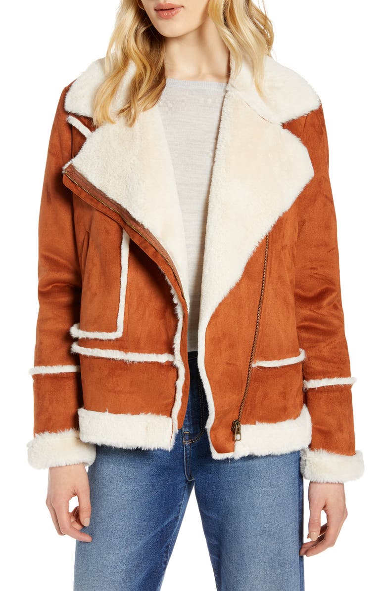 Halogen<sup>®</sup> Faux Shearling Moto Jacket, Main, color, 