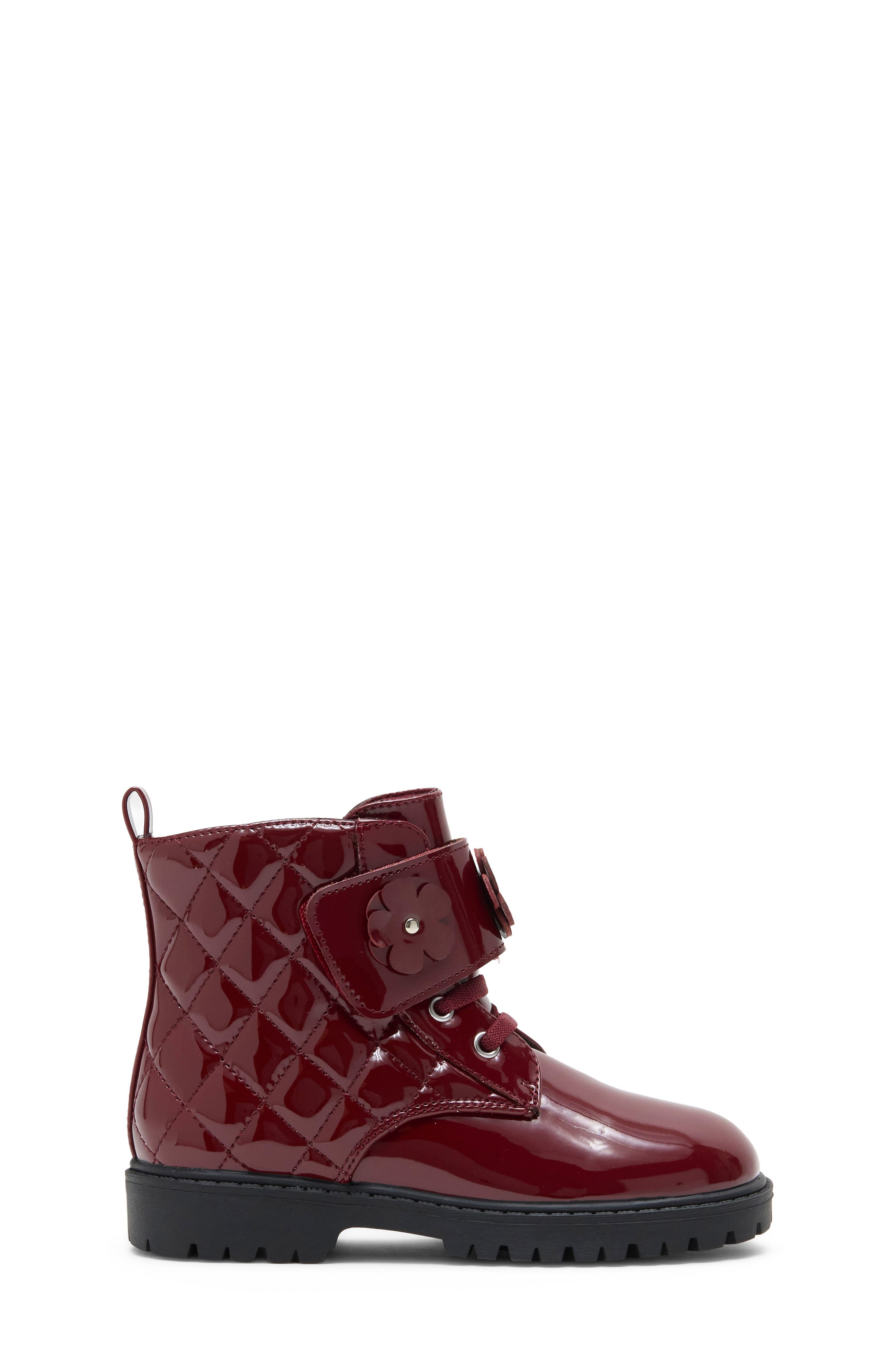 Kids' Brynn Flower Faux Leather Combat Boot, Alternate, color, BURGUNDY