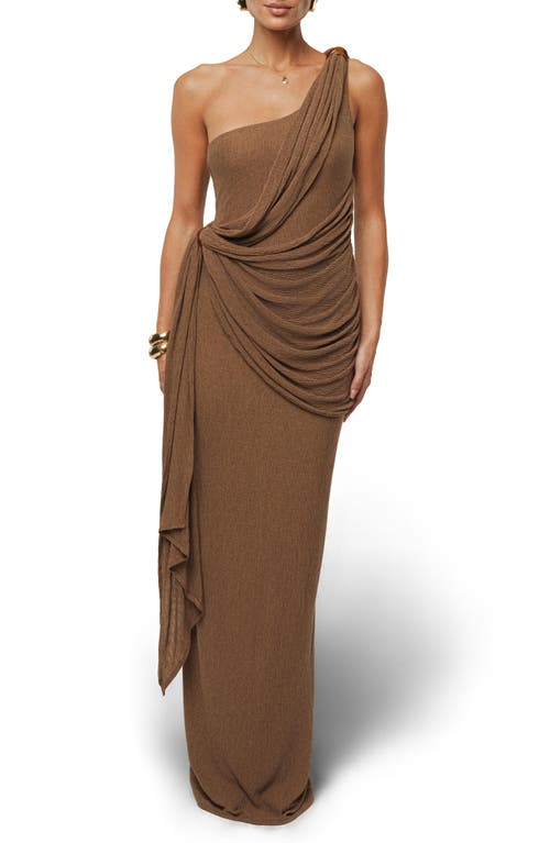 Jluxlabel Drape One-shoulder Gown In Brown