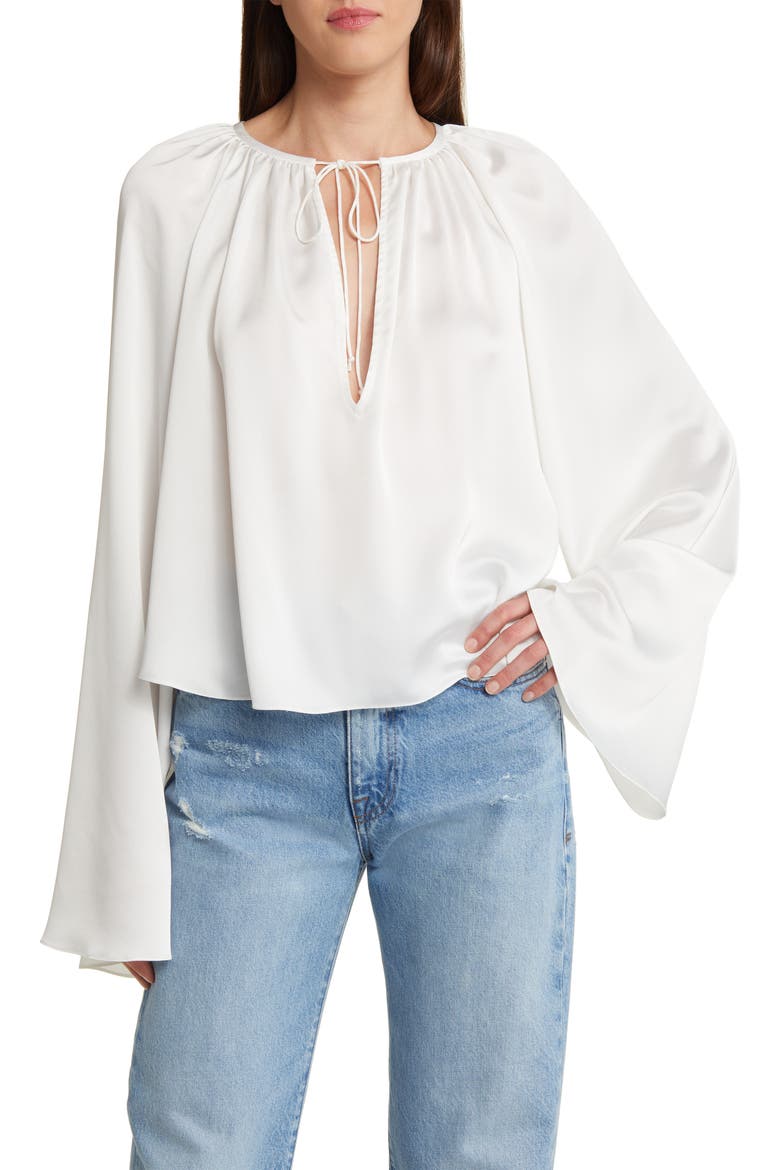 Gathered Neck Blouse, Main, color, CREAM