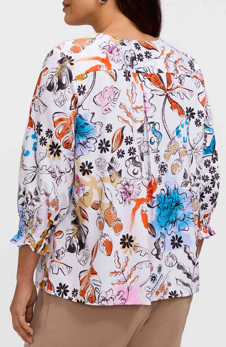 Foxcroft Alicia Floral Cotton Popover Top, Alternate, color, Orange Multi