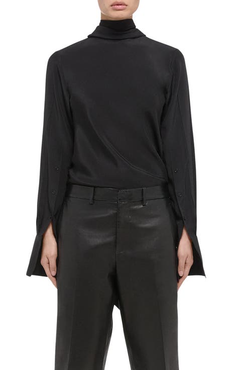 Silk Long Sleeve Top with Scarf