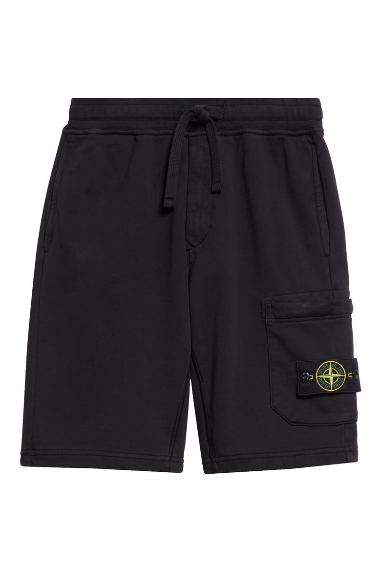 Fleece Drawstring Cargo Shorts, Alternate, color, BLACK