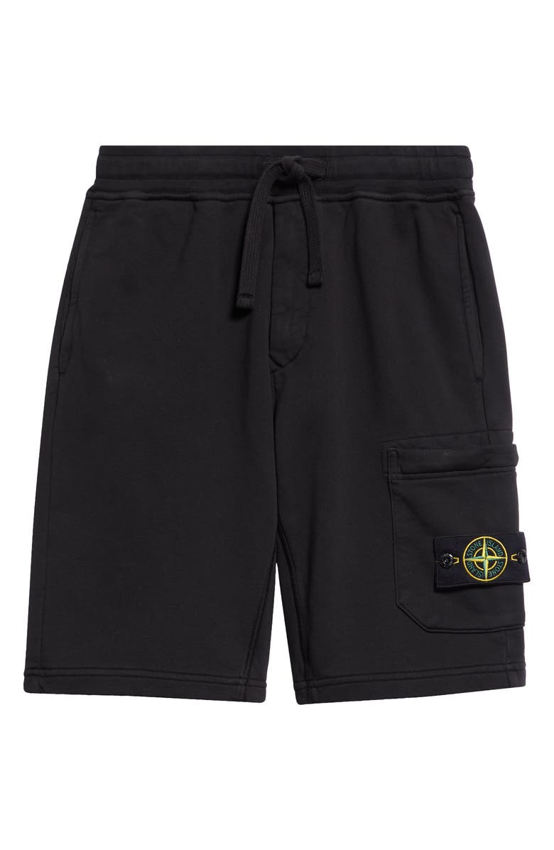 Stone Island Fleece Drawstring Cargo Shorts, Alternate, color, Black