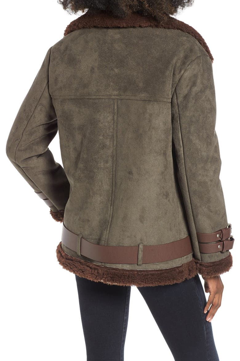 Faux Shearling Jacket, Alternate, color, OLIVE/ BROWN