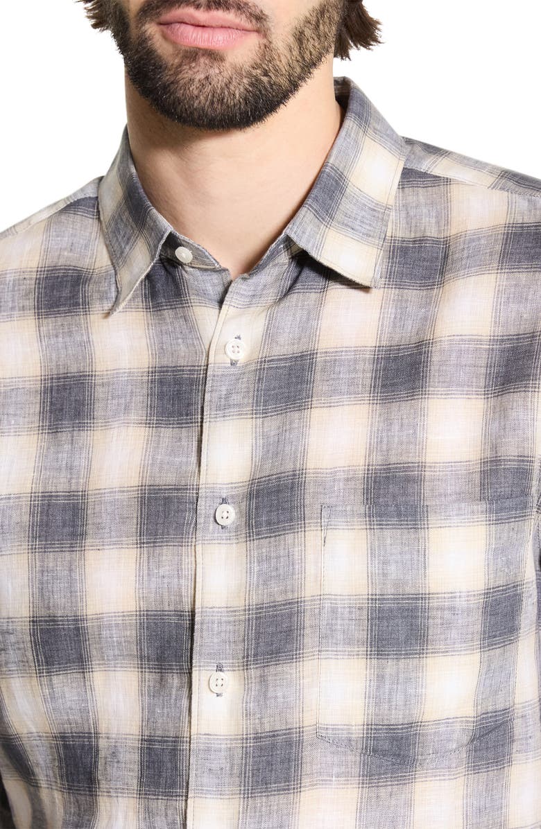 Theory Irving Ombré Check Linen Button-Up Shirt, Alternate, color, Carbon Multi