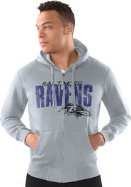 STARTER Men's Starter Heather Gray Baltimore Ravens Distressed Classic Full-Zip Hoodie