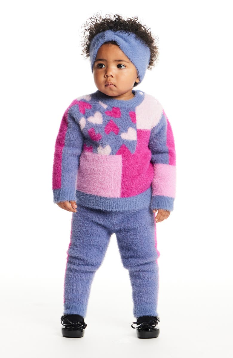 Andy & Evan Sweater, Joggers & Headband Set, Alternate, color, Pink Hearts