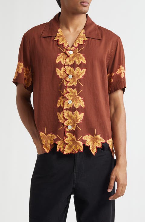 Harvest Floor Leaf Appliqué Camp Shirt