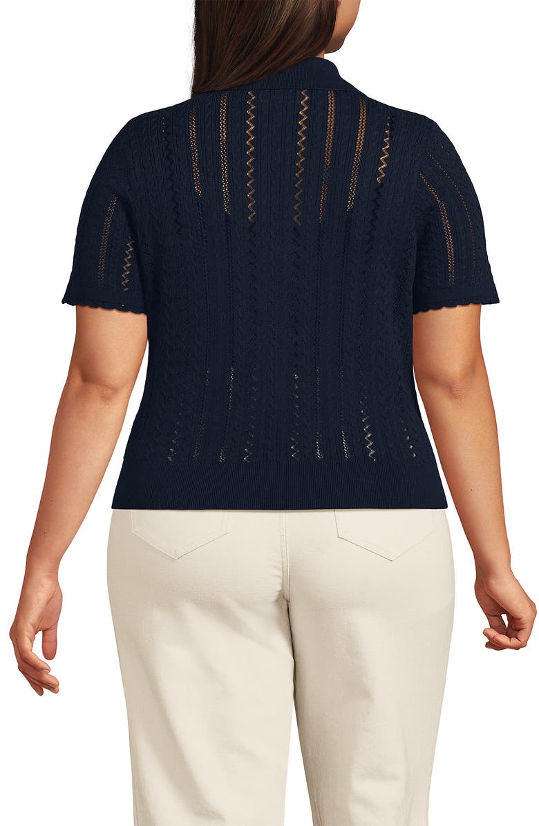 Lands' End Plus Size Fine Gauge Cotton Pointelle Polo Sweater, Alternate, color, Radiant Navy