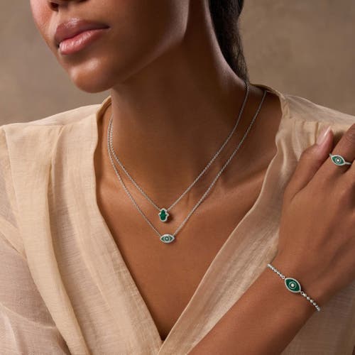 Karma And Luck Enduring Peace Evil Eye Malachite Silver Necklace