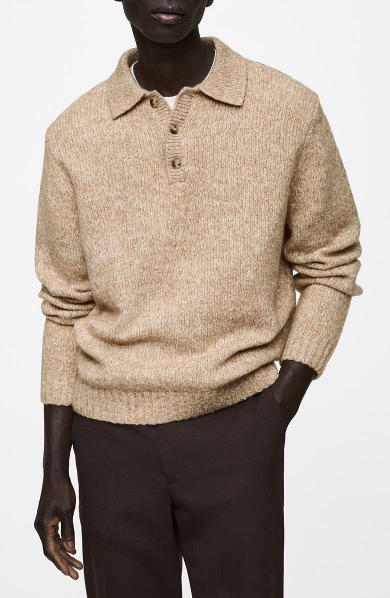 MANGO Marled Long Sleeve Polo Sweater, Main, color, 